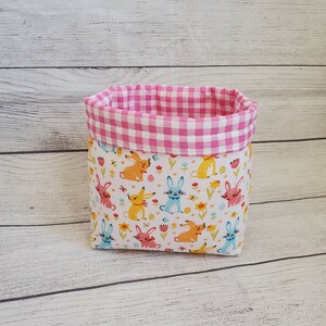 Easter bunny fabric basket bin bag, reversible fabric bag, easter egg bag, spring flowers, easter sunday decor, candy basket, spring pastel