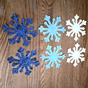 Die Cut Snowflakes, Set of 6 Precut Quilting Applique, Sewing Shapes, Blue and White Prints, Crafts, Applique, Various Colors, Winter Craft