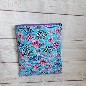 Tropical fish padded book sleeve, book cover, book lover gift, book protector, librarian gift, book pouch, reader gift, novelty fabric book
