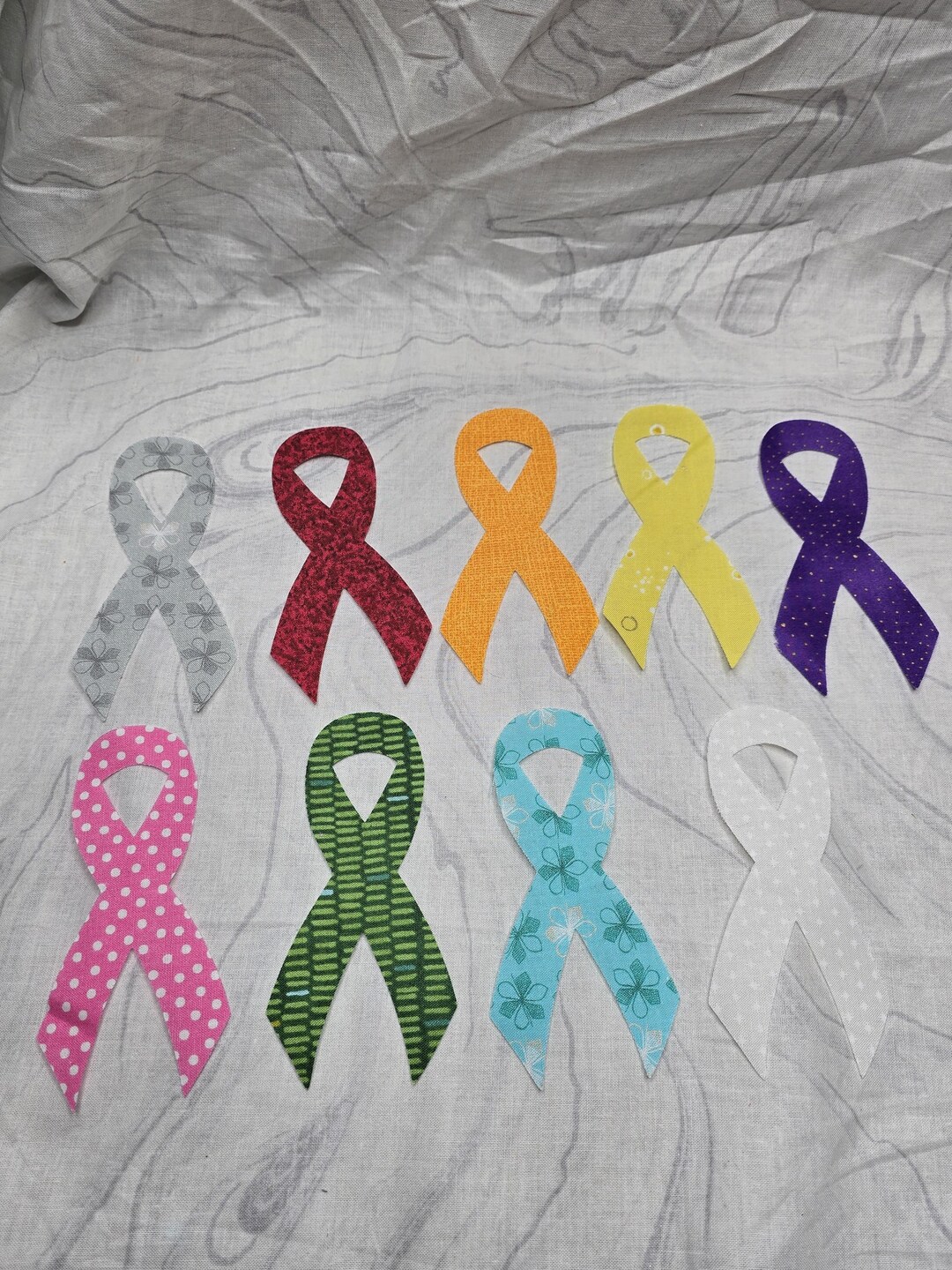 Pre Cut Ribbons 10 Die Cut Fabric Awareness Ribbons, 9 Color Options Precut Quilting ...