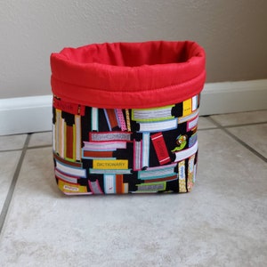 Bookworm fabric bag basket bin, bookstore, gift for book lovers, reader gift, yarn wrap, library decor, reusable bag, book club gift