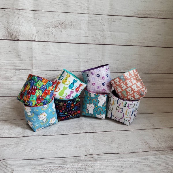 MINI cat themed basket bag bin, party favor, hostess gift, cat lover decor, housewarming gift, gift for new pet, party idea,choose your own