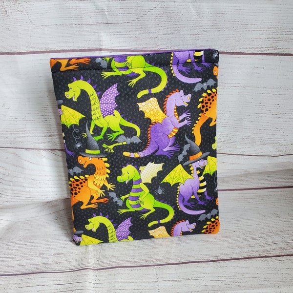 Halloween dragon fantasy padded book sleeve, book lover gift, book protector, tablet sleeve, reader gift, dust jacket, e-reader padded cover