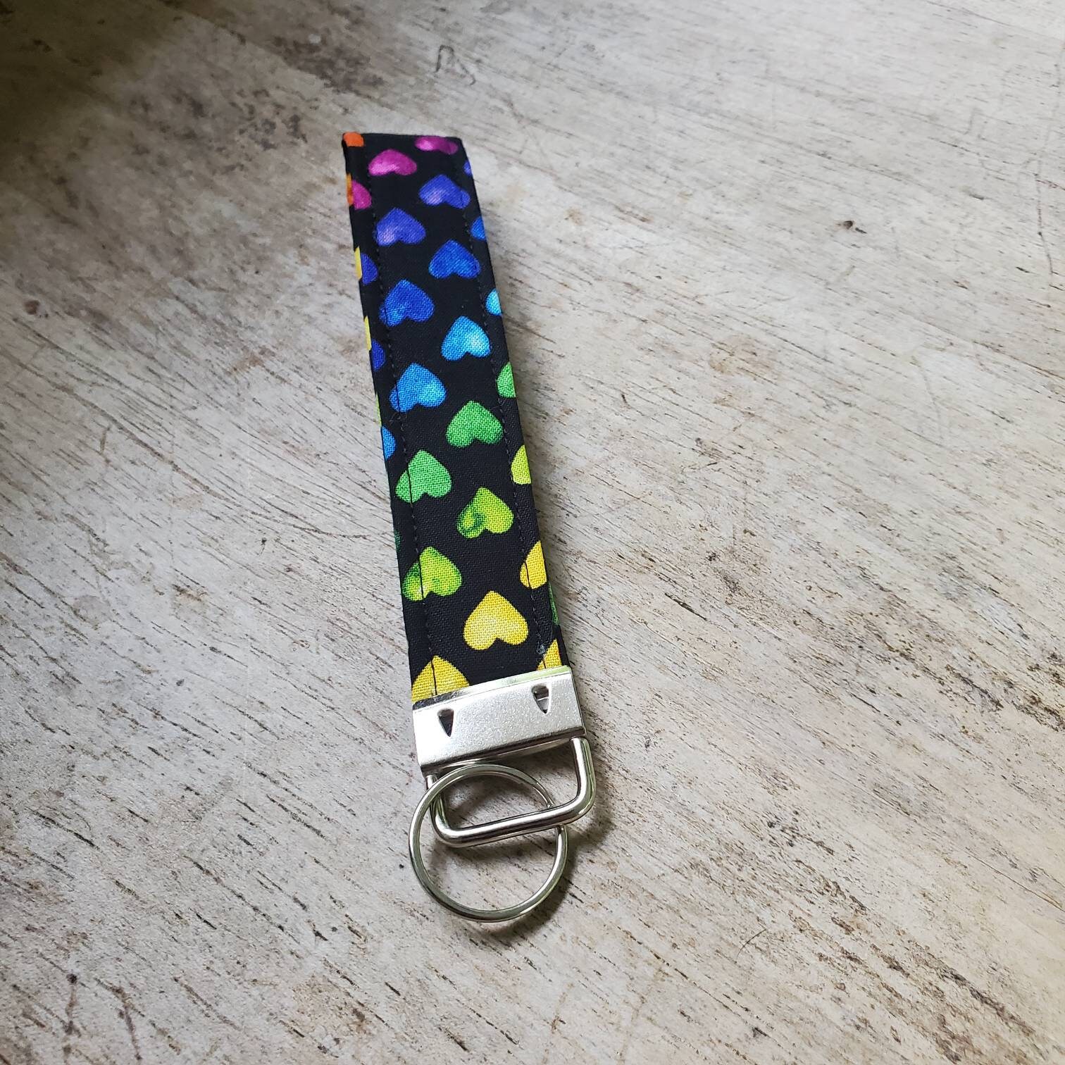 Rainbow Heart Wristlet Key Fob, Rainbow Love Keychain, Gift for