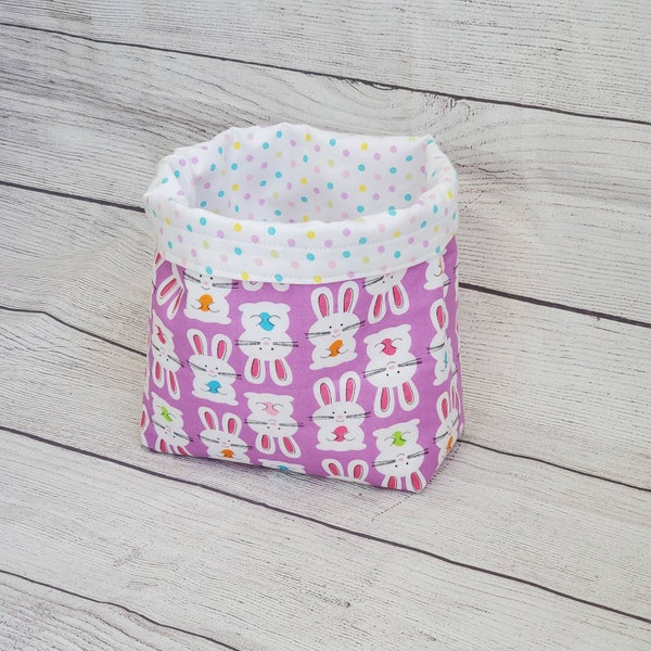 Easter bunny fabric basket bin bag, reversible fabric bag, easter egg bag, fabric bucket, easter sunday decor, candy basket, spring pastel