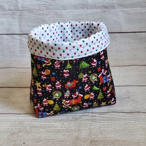 Santa claus Christmas theme fabric bag basket , small fabric basket, gift basket, Christmas themed kitchen decor, storage container bin