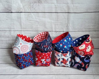 MINI Patriotic basket bag bin, party favor, hostess gift, July 4th decor, stars and stripes, housewarming gift, choose your own, reusable