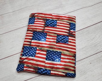 Patriotic USA flag book sleeve, book cover, book lover gift, book protector, librarian gift, tablet sleeve, reader gift, padded book sleeve