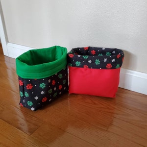 Christmas Paw Print Fabric Bag Reversible Fabric Basket - Etsy