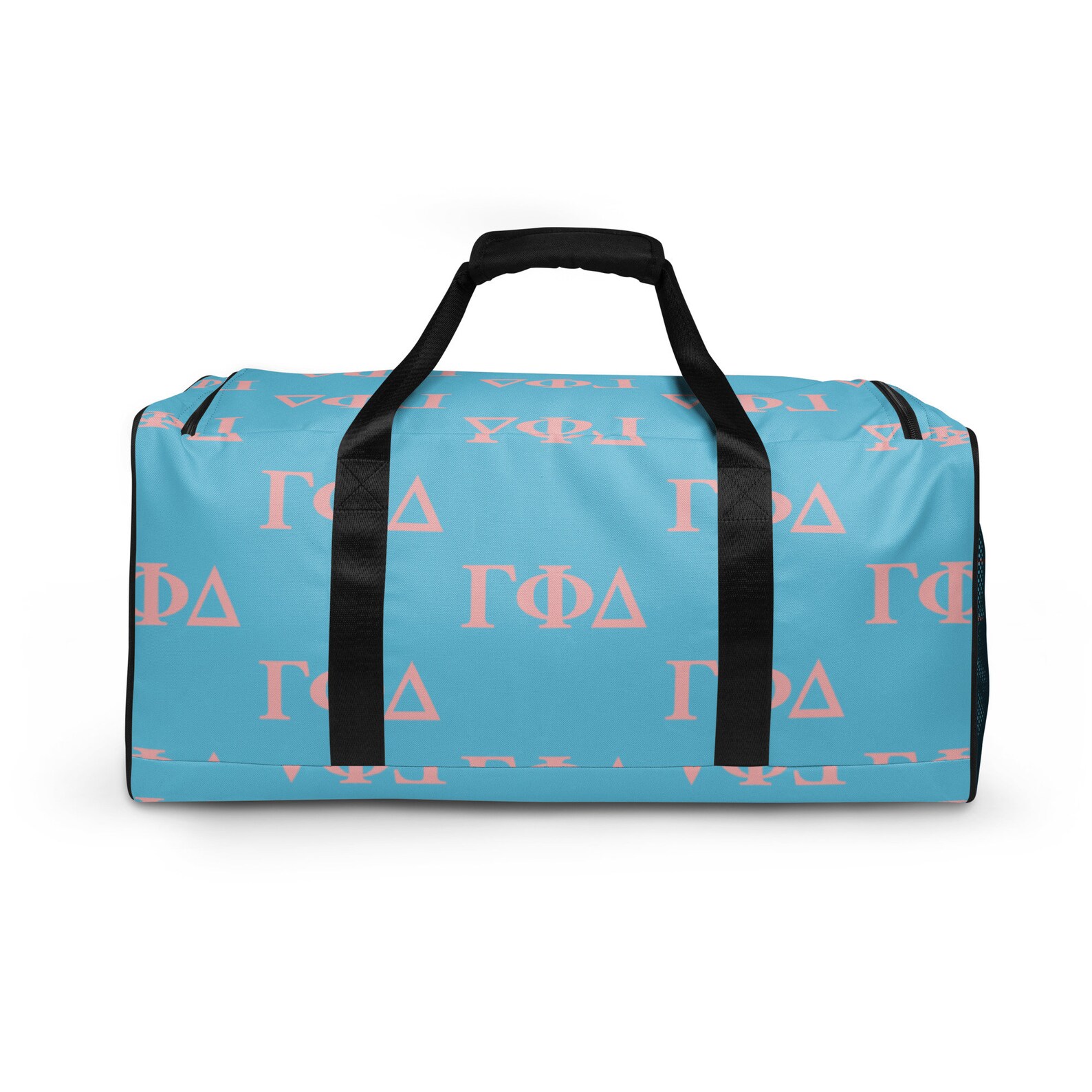 Gamma Phi Delta Sorority Baby Blue Duffle Bag, Baby Pink Gamma Phi