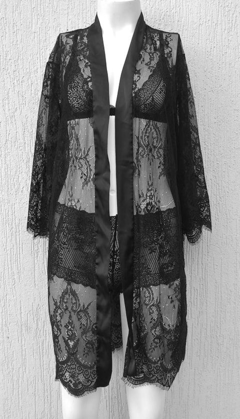 lace robe wedding robe robe lingerie wedding day bridesmaids robe fashionluxe satin robe laceluxuryfashion design black lingerie