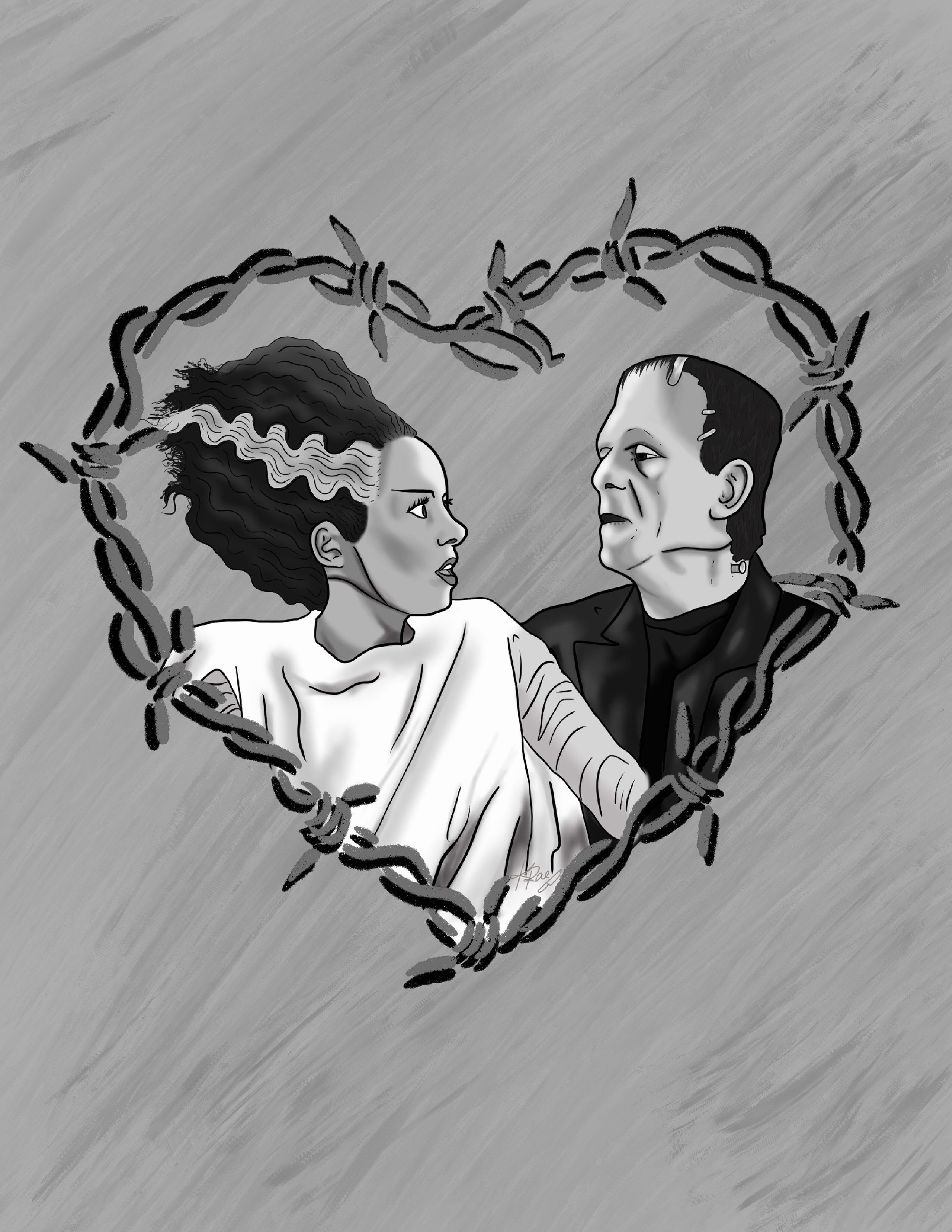 Frankenstein &amp; Bride Print - Etsy