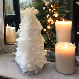 DIY sea glass tree kit Surf tumbled White Sea glass 6 inch tree. Includes base, pearl garland,written instructions NEW ADD extra colors image 3