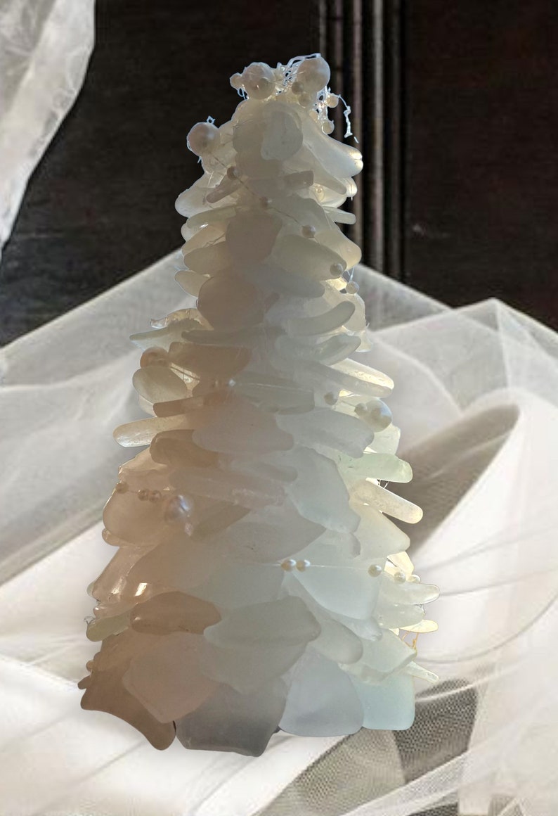 DIY sea glass tree kit Surf tumbled White Sea glass 6 inch tree. Includes base, pearl garland,written instructions NEW ADD extra colors image 7