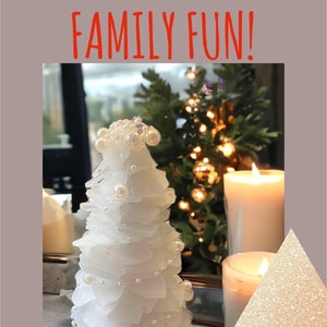 DIY sea glass tree kit Surf tumbled White Sea glass 6 inch tree. Includes base, pearl garland,written instructions NEW ADD extra colors image 1