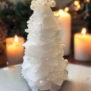 DIY sea glass tree kit Surf tumbled White Sea glass 6 inch tree. Includes base, pearl garland,written instructions NEW ADD extra colors image 4