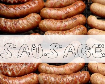 Sausage Font - Fun font - Sausages/Wieners! Installable, Commercial Use, TTF and OTF Files, true type font and open type font