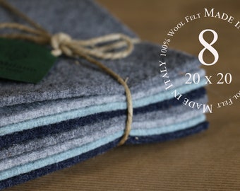 Wool felt,100% Wool Felt Sheets ,3 mm Wool Felt sheets ,8 Sheets of 20" X 20" Felt ,4 colors, Merino Wool Felt Italian Wool Felt