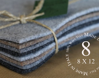 Wool felt,100% Wool Felt Sheets ,3 mm Wool Felt sheets ,8 Sheets of 8" X 12" Felt ,4 colors, Merino Wool Felt Italian Wool Felt