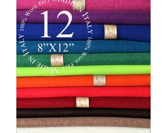 Wool felt,100% Wool Felt Sheets ,1.5 mm Wool Felt sheets ,12 Sheets of 8" X 12" Felt ,12 colors, Merino Wool Felt Italian Wool Felt