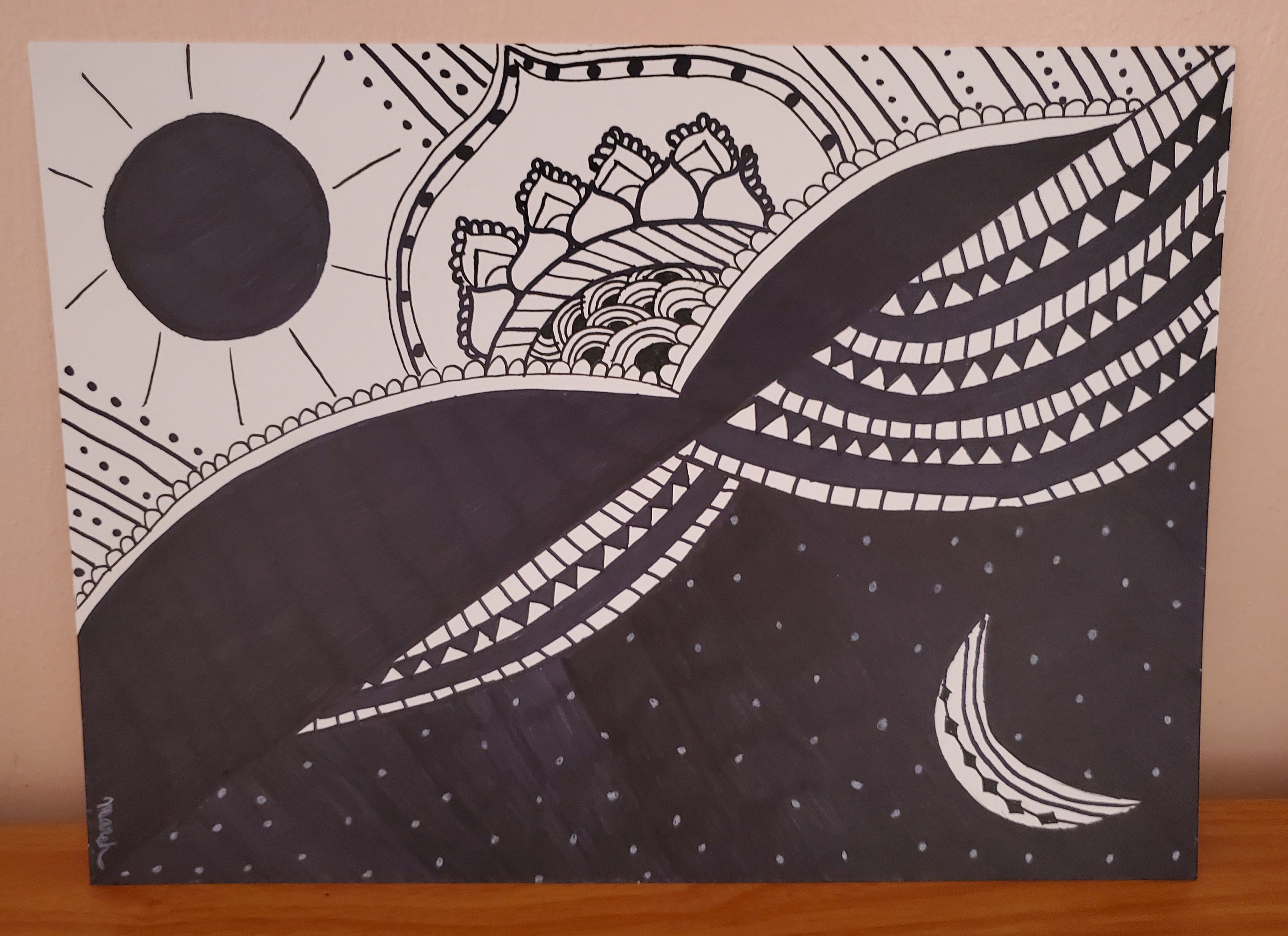 Day and Night Zentangle Art Zentangle Wall Art Wall Hanging Etsy