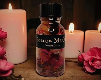 Aceite Sígueme / Atención, Atracción, Hipnótico, Romance, Amor, Comando, Curiosidad de magia popular artesanal, Hoodoo, Vudú, Trabajo de raíces, Conjuro