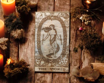The World Wooden Tarot Card | Success, Prosperity, Abundance, Divination, Altar Decor & Tools, Folk Magic, Occultism, Hoodoo, Voodoo