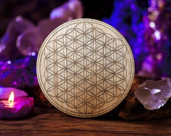 Flower of Life Altar Tile | Sacred Geometry, Crystal Grid, Engraved Wood Art, Altar Decor & Tools, Folk Magic, Hoodoo, Voodoo, Occult Magic
