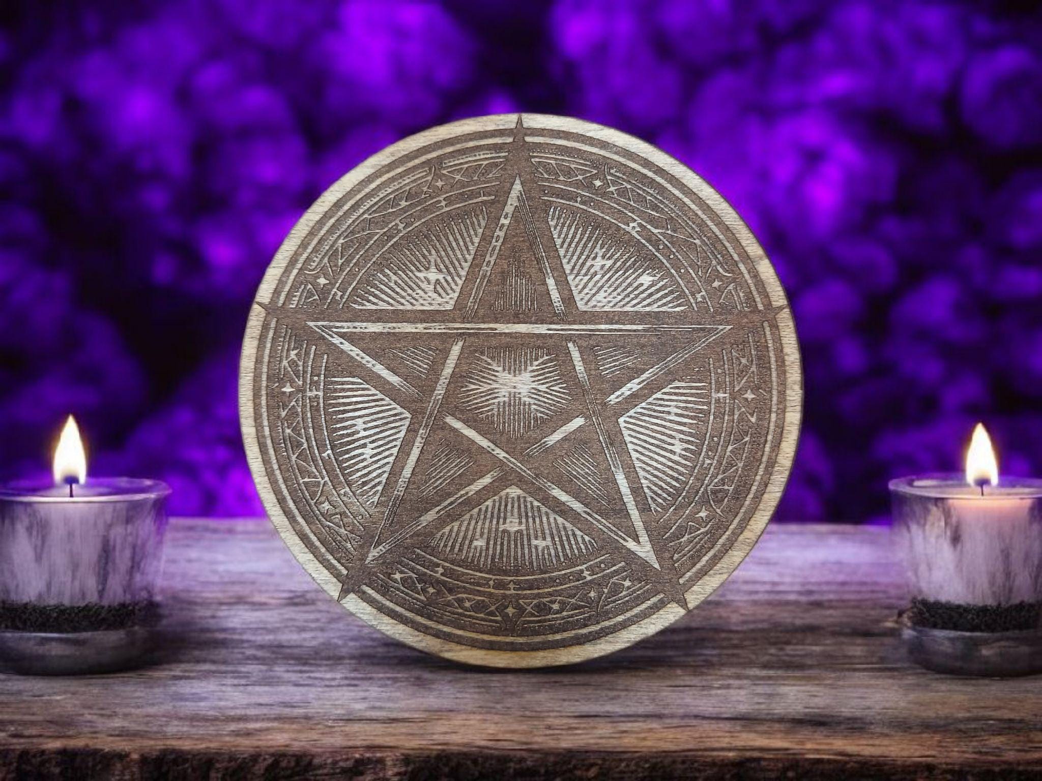Pentacle Altar Tile, Spiritual Tools, Protection and Power Symbols, Wood Art, Pagan, Wiccan, Occult, Sacred Circle, Ritual Tools, Hoodoo