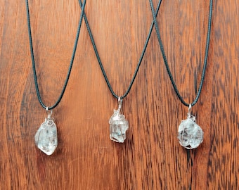 Raw Herkimer Diamond Quartz Pendant Necklace, Natural Stone, For Balance, Truth, Good Fortune, Spiritual Jewelry, Witchy Gifts, Spiritual