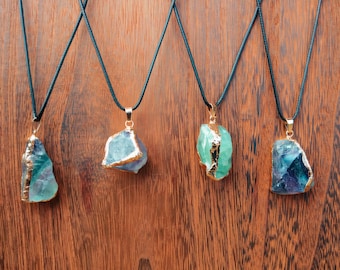 Gold-Edged Fluorite Pendant Necklace, Elegant Natural Crystal, Clearing, Spiritual Clarity, Warding, Colorful Witchy Gift, Spiritual Jewelry
