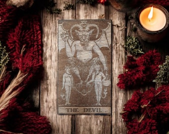 The Devil, Wooden Tarot Card, Divination, Witchcraft, Hoodoo, Voodoo, Power, Santanism, Altar Decor, Occult Magick, Wood Art, Witchy Gifts