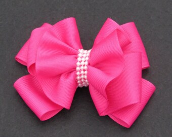 Fancy pearl accent hair bow, holiday hair bow