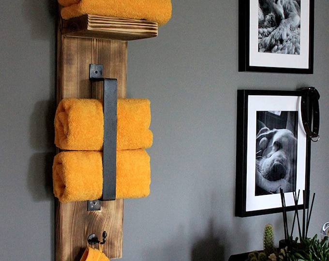 BATHROOM SHELF made of solid WOOD flamed