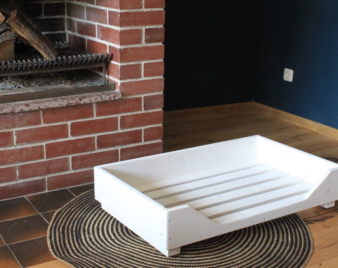 Dog bed - 110-120 x 65-70 made of wood for medium/large dogs white - dog basket / dog sofa made of solid wood