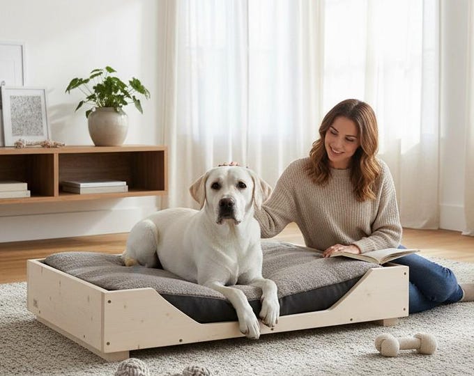 Wooden dog bed for small / medium / large dogs - width 60-110 cm - color: nature- dog basket / dog sofa / cat bed made of solid wood