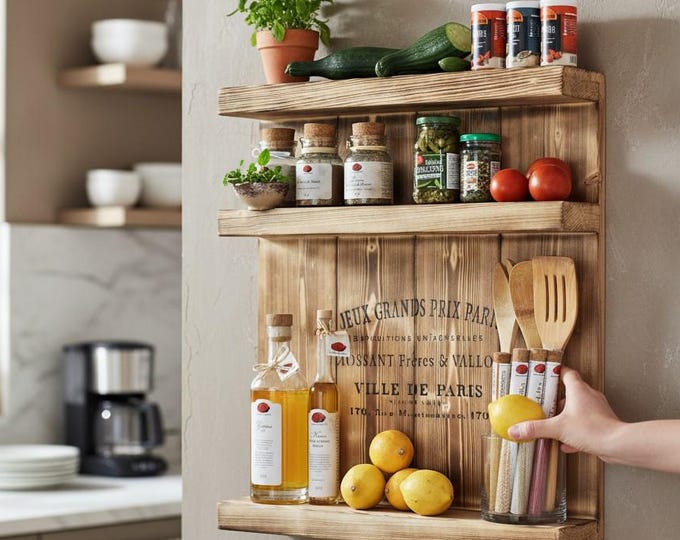 Wooden spice rack - for wall or standing - flammad - 3 shelves - 57 x 50 x 12 cm - solid wood