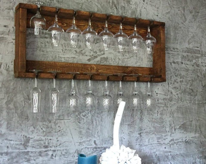 Wine glass rack made of solid wood, brown, vintage wine glass and champagne glass rack suitable for wine rack