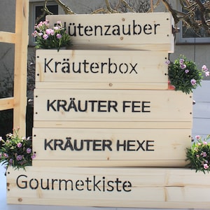 Blumenkasten " Das Original von Dekorie " aus Holz mit Schriftzug und Eisen Griffen 50 - 90 cm breit / 19,5 cm tief / in natur