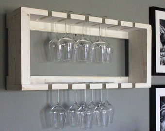 Glasses shelf glasses holder wine glass shelf wood vintage shabby white country house farmhouse ready assembled