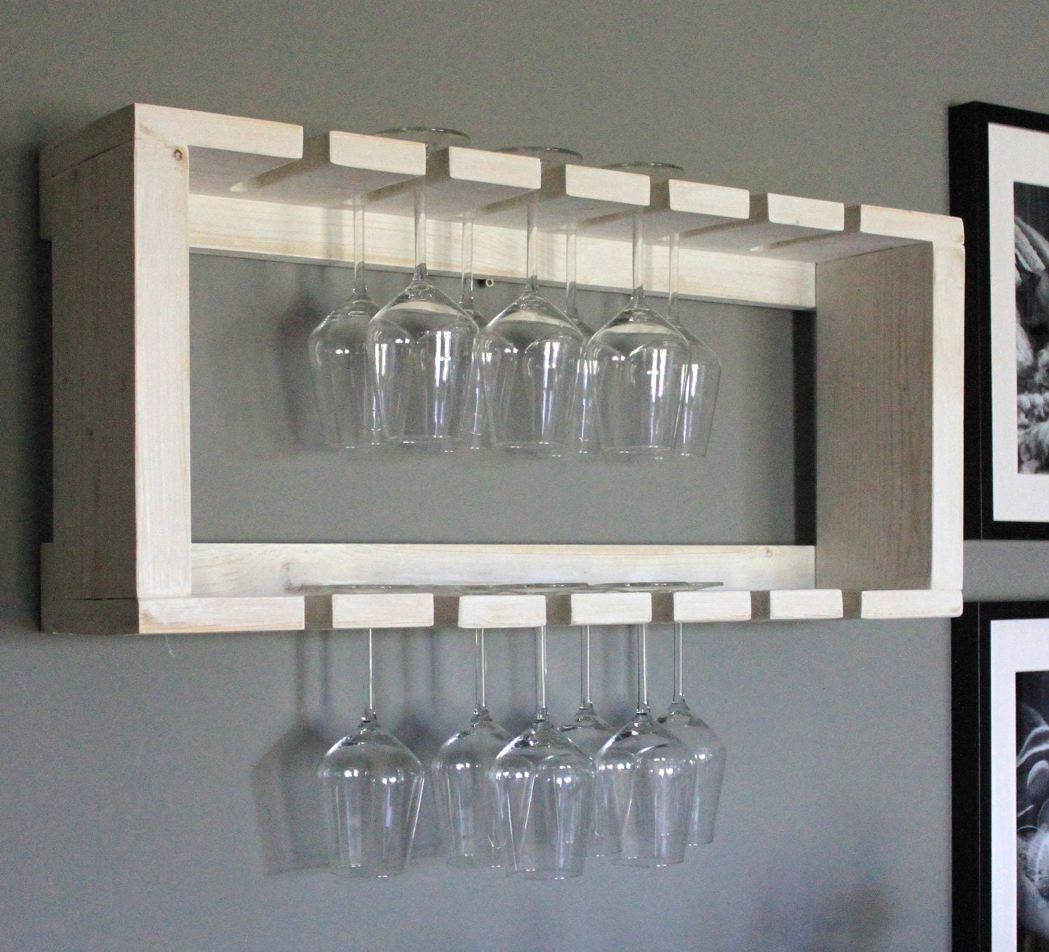 Glasses shelf glasses holder wine glass shelf wood vintage shabby white  country house farmhouse ready assembled