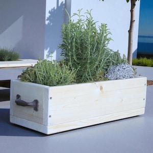 Jardinière « The Original by Dekorie » en bois avec poignées en fer, largeur 30-90 cm / profondeur 19,5 cm / finition naturelle
