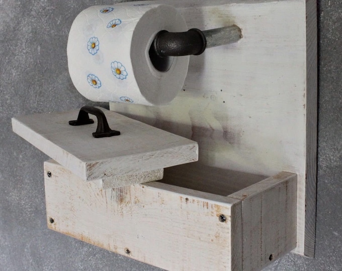 Solid wooden toilet roll holder with storage box -White - Toilet roll holder wood - Ready assembled - Handmade in Northern Germany