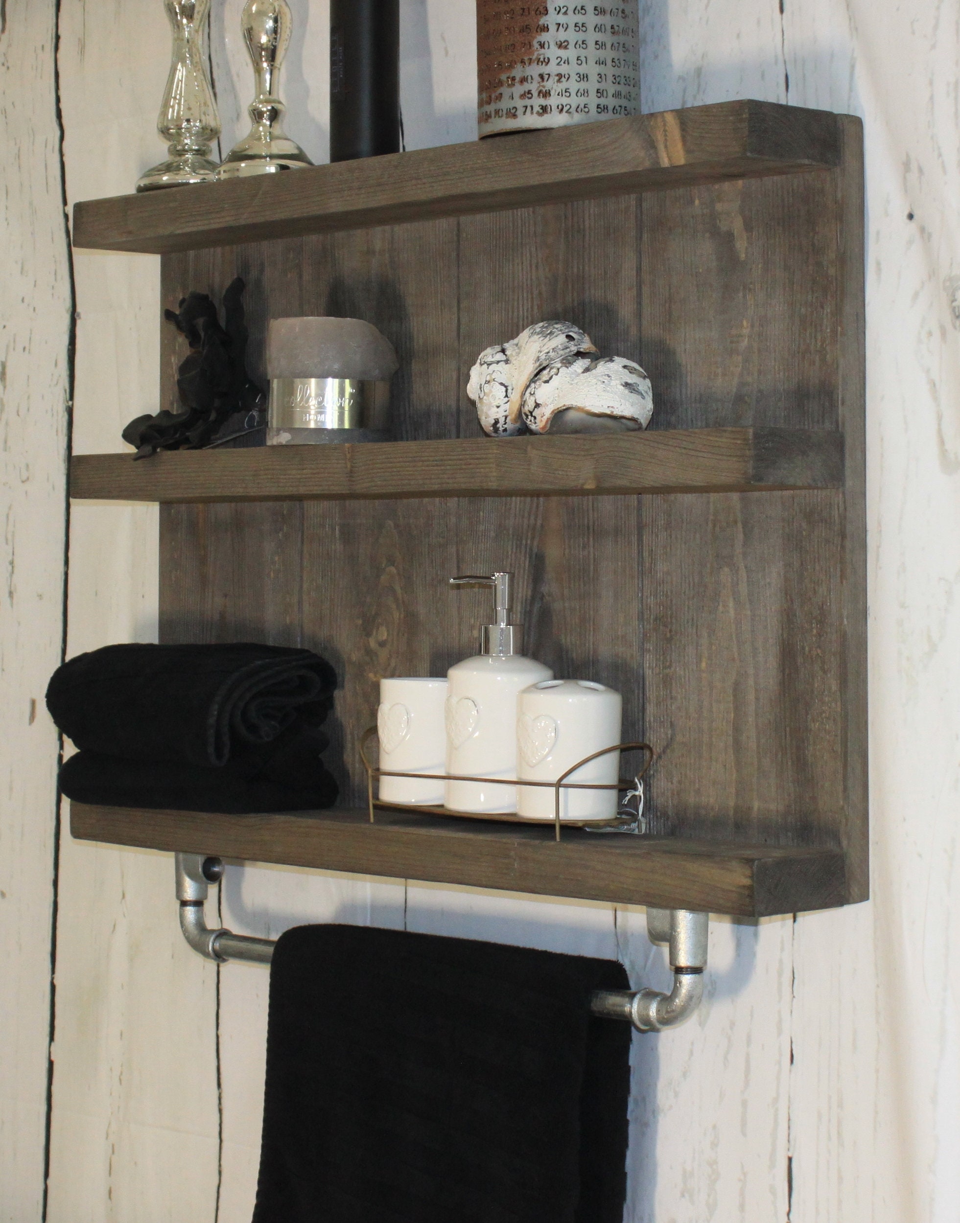 Wooden bathroom shelf Colour Brown Dimensions HxWxD 12 Etsy