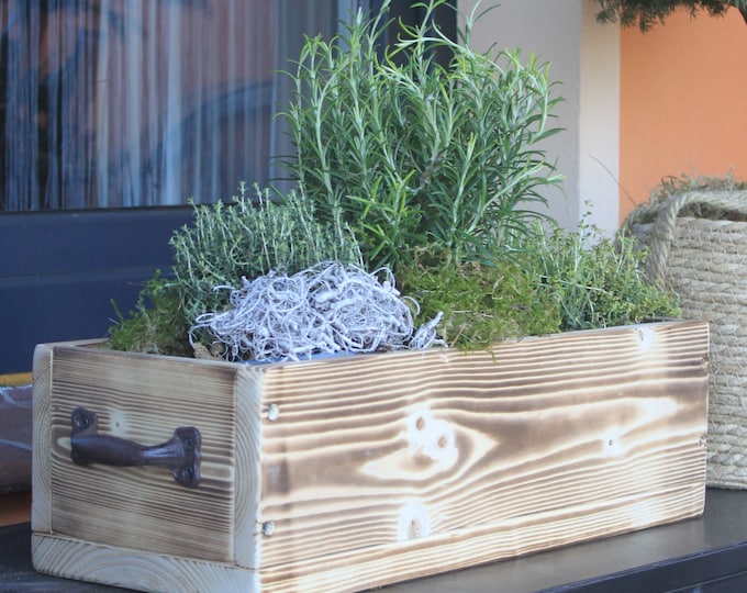 Flower box "The Original by Dekorie" made of wood with iron handles 30 - 90 cm wide / 19.5 cm deep / in flamed