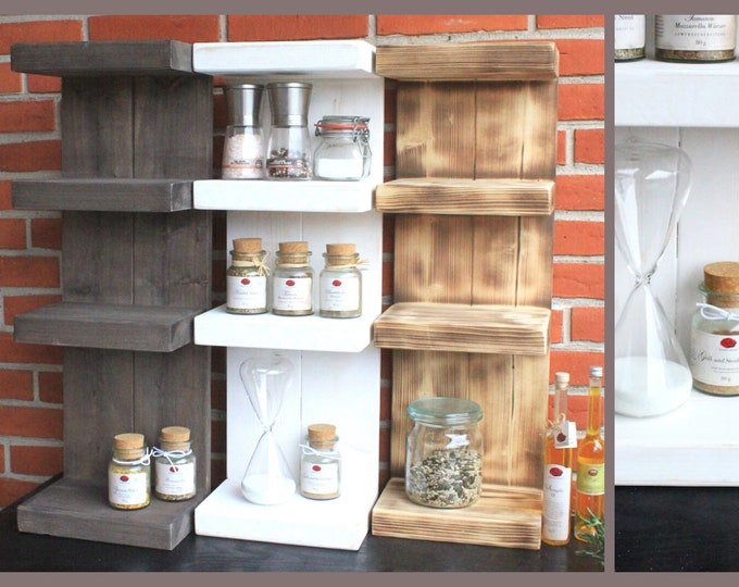 Wooden spice rack - for wall or standing - White - 4 shelves