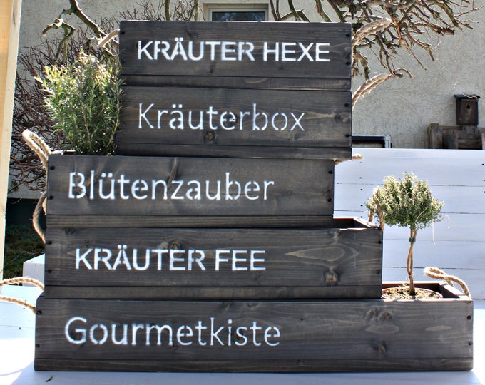 Flower box "The Original by Dekorie" made of wood with lettering and jute handles 50 - 90 cm wide / 19.5 cm deep / in black