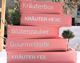 Blumenkasten " Das Original von Dekorie " aus Holz mit Schriftzug und Jute Griffen 50 - 90 cm breit / 19,5 cm tief / in pink / rosa