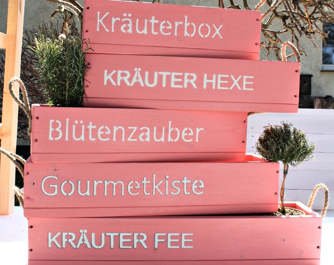 Flower box "The Original by Dekorie" made of wood with lettering and jute handles 50 - 90 cm wide / 19.5 cm deep / in pink / rose