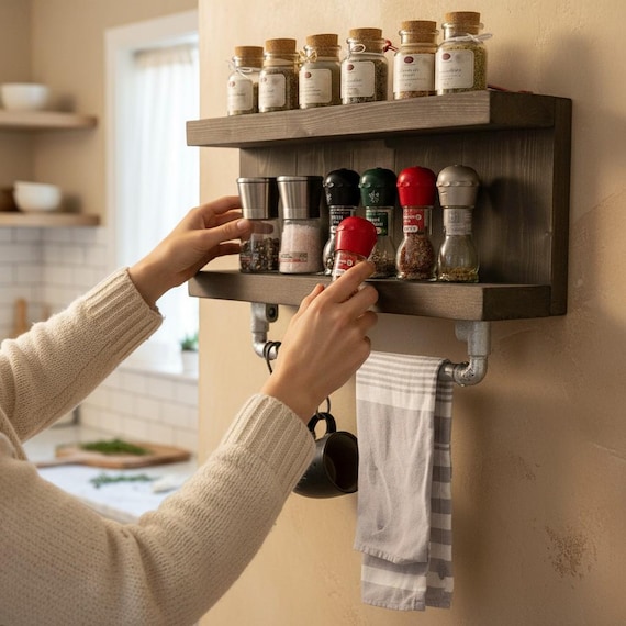 Étagère Murale Vintage – Bois Et Inox, Pour Serviettes Ou Décoration Salle De Bain